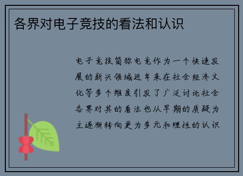 各界对电子竞技的看法和认识